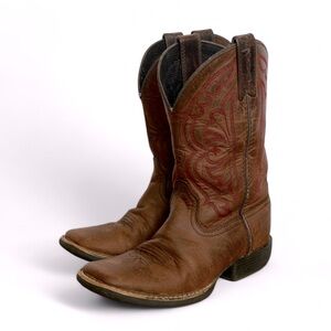 Ariat Kids QuickDraw Distressed Dk Brown & Red Cowboy Boots Halloween Size 12.5